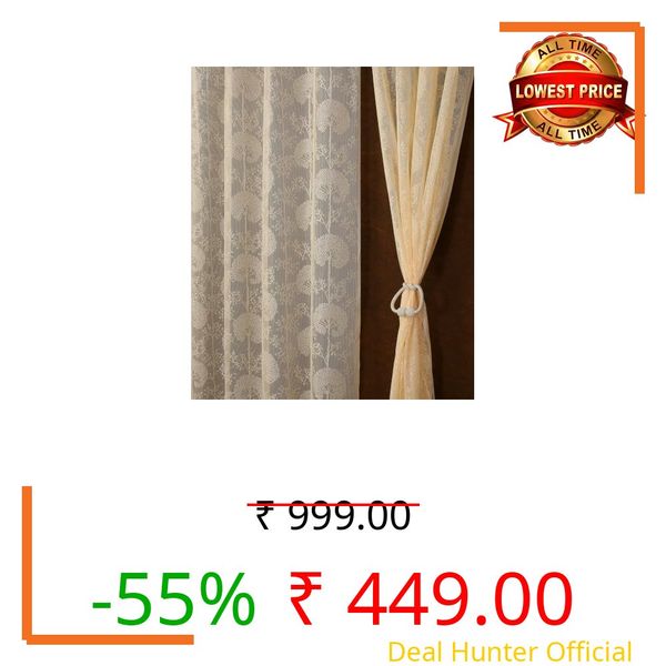 Fabrilia Tree Pattern Net Sheer Curtains for Window 5 feet | Premium Transparent Curtain with Elegant All-Over Tree Design | Cream | Pack of 2