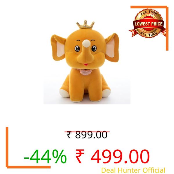 Hug n Feel Premium Soft Elephant Plush Toy with Crown | 35cm Stuffed Animal for Kids, Babies & Toddlers | 100% Safe, BPA-Free, Non-Toxic & Washable | 1 Piece Brown Or Grey
