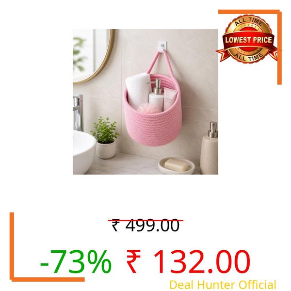 AIESY Cotton Rope Hanging Storage Basket 1 PCS | Wall Mounted Organizer Basket for Kitchen, Bathroom & Bedroom | Plant Holder, Fruit Basket, Cosmetic Storage | Handmade Woven Basket 15 x 15 cm