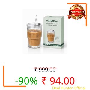 TAMQUSAK Glass Tumbler with Lid and Reusable Straw, for Cold Drinks, Smoothies, Coffee(Pack of 1) (Plain Sipper)