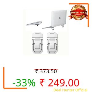 CERLINK Portable Invisible Laptop Riser Stand | 2pcs Self-Adhesive Folding Alloy Metal Desk Feet for MacBook, Lenovo, HP, Dell & Tablets (Silver)