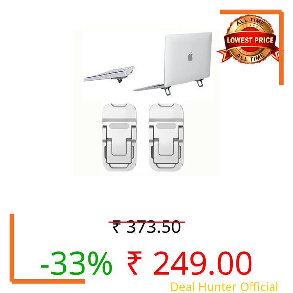 CERLINK Portable Invisible Laptop Riser Stand | 2pcs Self-Adhesive Folding Alloy Metal Desk Feet for MacBook, Lenovo, HP, Dell & Tablets (Silver)