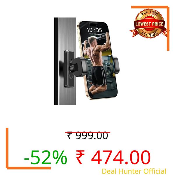 OQTIQ SUCGLES Gym Magnetic Phone Holder, 360° Adjustable Strong Magnetic Mobile Mount, Tripod & Fill Light Compatible, Universal Workout Phone Holder for Gym Equipment, Fitness & All Smartphones