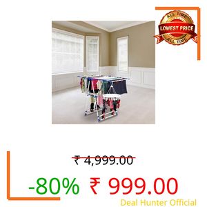 Happer Mild Steel Cloth Drying Stand | Winsome | 8 Hangers | 4 Shoe Holders | 40 Feet Drying Space (White & Blue)