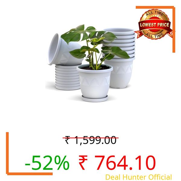 StyleX Store® 7 Inch Pack of 10 Plastic Plant Pot with Drainage Hole & Bottom Tray, Flower Pot for Indoor & Outdoor Plants, Decorative Garden Planter, Nursery Pot, Round Flower Pot, Home Balcony Decor