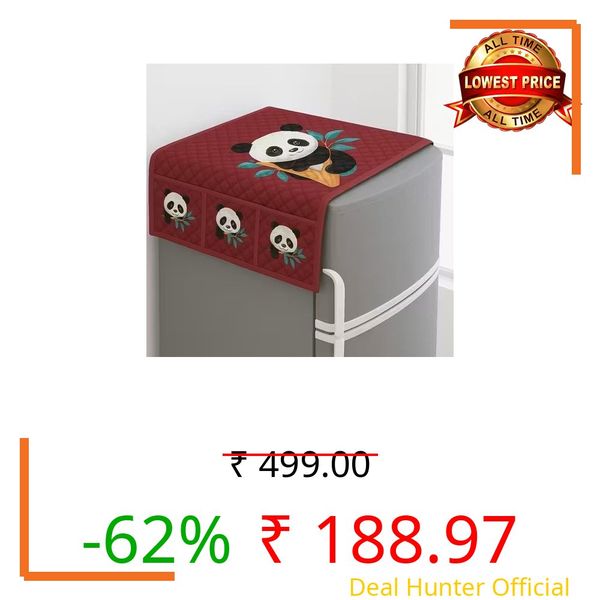 STOREUP double Door or Single Door Fridge Cover | solid Print Fridge Cover With Side Pockets|Fridge Top Cover|Refrigerator Cover|Washable Cotton Material|6 Utility Pockets (MAROON PANDA)