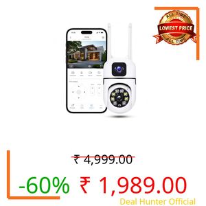 MacCam 4+4MP Smart WiFi PTZ CCTV Camera for Home Outdoor | 360° View | Color Night Vision | Two Way Audio | Wireless Security Camera with Mobile App V380 Pro (Dual Lens Mini Dome)