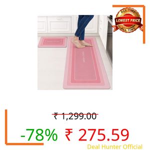 Amazon Brand – Solimo Silicone Kitchen & Bath Mat (Pack of 2) | Pink | Anti-Fatigue Comfort Foam | Waterproof & Anti-Slip | 60 x 40 cm & 40 x 120 cm| Quick-Dry & Easy Clean