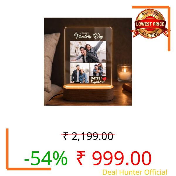 Giftplease Personalized Acrylic Photo Night Light - Custom LED Picture Desk Lamp with Wooden Base, Custom Friendship Day Anniversary for Friends, Bestie, Couples, Cute Room Decor Better Together