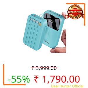Lifelong Electronics 20000mAh 22.5W Fast Charging Power Bank | 4 Cables Attached – Type A + Type B + Type C + Lightning | for New & Old Devices | 4 Ports Available Too | Small Pocket Size Powerbank