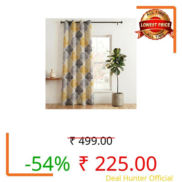 Home Sizzler 1 Piece Morocaan Eyelet Polyester Semi Transparent Door Curtains-7 Feet, Yellow