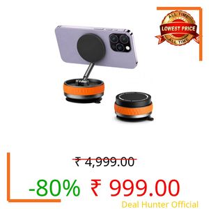 LOTUNY (1 Year Warranty) Foldable Magnetic Phone Stand Holder, 360° Rotating Mobile Stand for Desk, Adjustable Height & Viewing Angle, Strong Magnetic Mount, Portable Smartphone Holder - Orange
