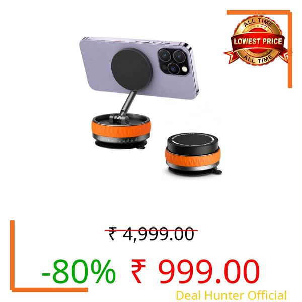 LOTUNY (1 Year Warranty) Foldable Magnetic Phone Stand Holder, 360° Rotating Mobile Stand for Desk, Adjustable Height & Viewing Angle, Strong Magnetic Mount, Portable Smartphone Holder - Orange