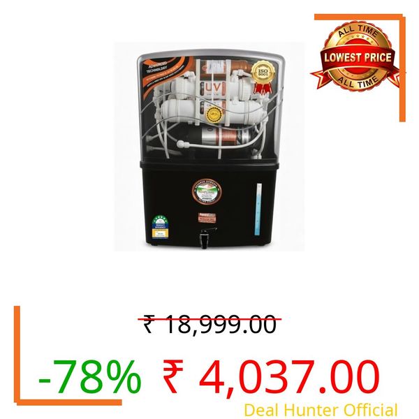 Aqua X Pure Grand Plus Black RO Water Purifier | Copper & Zinc Mineral Technology | Advanced RO+UV+UF Filtration | 12L Storage Tank | Suitable for Borewell, Tanker & Municipal Water | 1-Year Warranty