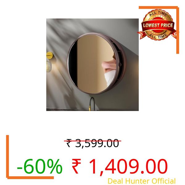 iSTAR Round Wall Mirror with Storage Shelf | Bathroom Vanity Mirror with Hidden Storage Cabinet | Wall Mounted Decorative Mirror for Bathroom, Bedroom, Living Room (Brown)