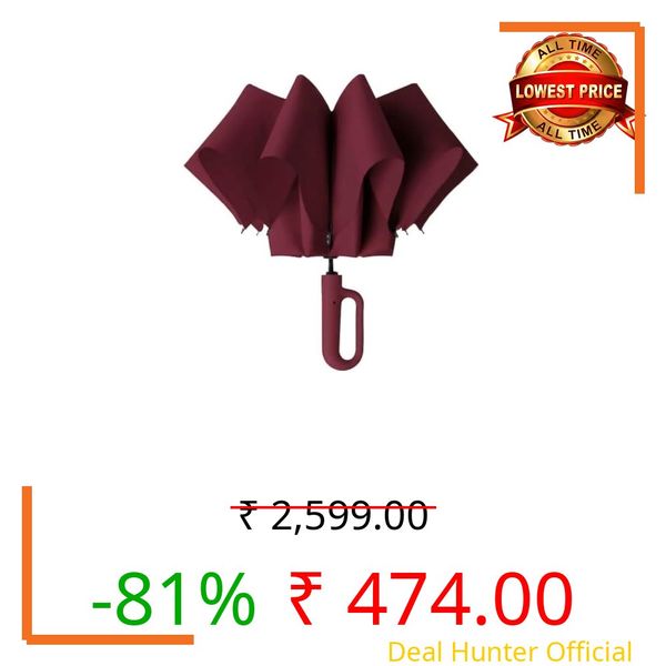 𝗞𝗢𝗦𝗠𝗘𝗥 UV Reversible Umbrella with Novelty Carabiner Handle, Travel-Friendly Umbrellas for Sun & Rain Protection, Windproof Compact, Automatic Open/Close, 8 Dual Ribs, Portable Umbrella for Men and Women (MAROON)
