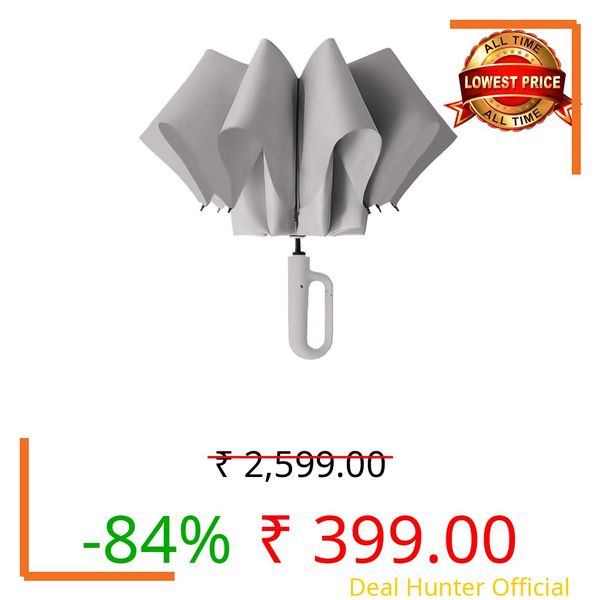 𝗞𝗢𝗦𝗠𝗘𝗥 UV Reversible Umbrella with Novelty Carabiner Handle, Travel-Friendly Umbrellas for Sun & Rain Protection, Windproof Compact, Automatic Open/Close, 8 Dual Ribs, Portable Umbrella for Men and Women (GREY)