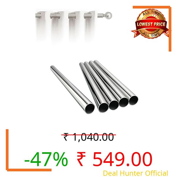 Hiraaz Houzz Heavy Duty Stainless Steel Curtain Rod (5.5 Feet,1 Pipe) | 0.8mm Thickness, Supports up to 40kg | Multipurpose SS Pipe for Door, Window & Shower | Glossy Finish (Without Brackets/holder)
