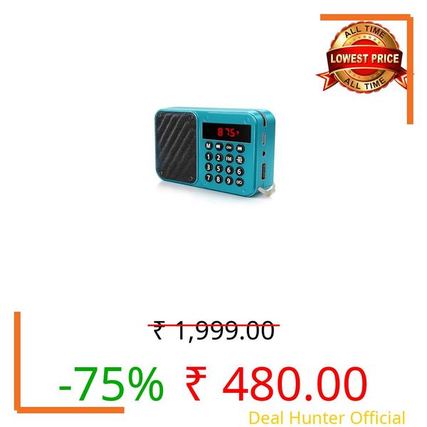Fire turtle M7 Pocket Blast Portable FM Radio with Bluetooth Speaker | 6W Powerful Sound | Up to 12 Hours Playtime | Type-C Fast Charging | USB, TF/SD Card, AUX Input | Number Keypad M7 Blue