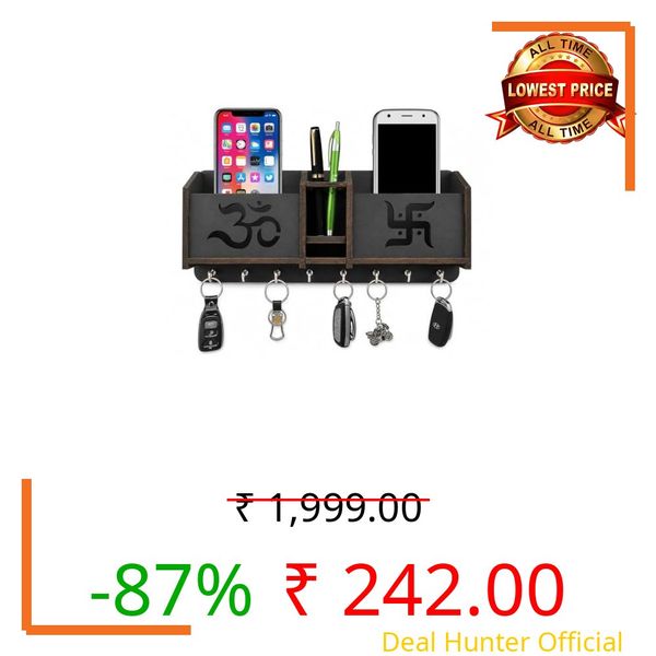 My Dream Carts Wooden Om Design TV Remote Mobile Stand Key and Pen Holder for Home, Office, Hall, Living Room Pocket Pen Special Designer Home Furnishing Two Box Wall Mounted Wall Keys Holder