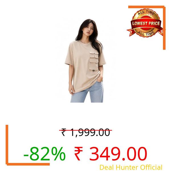 TAGAS Women's Oversized Cargo Pocket T-Shirt | Casual Round Neck Half Sleeve Tee | Streetwear Urban Fashion Solid Color Regular Fit Top for Women|t-Shirt|