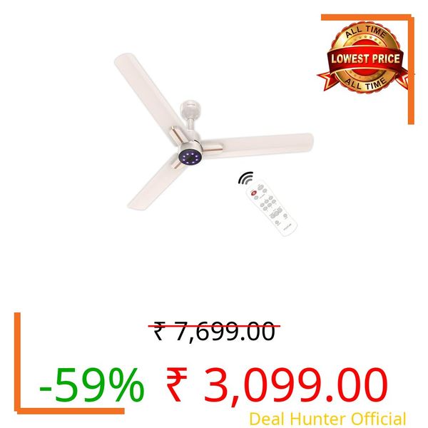 Polycab Wizzy Neo LED 1200mm BLDC Ceiling Fan with remote |BEE 5 Star Rated, Higher Air Delivery|LED Indicator,Reverse,Sleep and Breeze Mode |3 Years Warranty【Beige Rosegold】