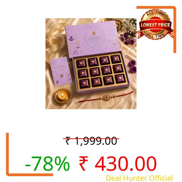 MALVAS FOOD Rakhi Gift Hamper for Brother | Raksha Bandhan Gift Box with Designer Rakhi, 12 Assorted Chocolates (Dry Fruit, Mix Seeds & Premium Chocolates), Roli Chawal Chandan Mishri & Greeting Card | Ready-to-Gift Festive Combo