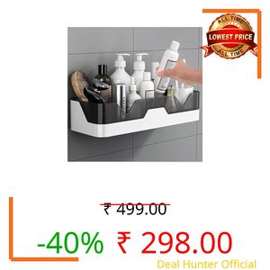 TEKCOOL Wall Mounted Bathroom Shelf Organizer | 1 Tier Plastic Bathroom Rack | No Drill Adhesive Bathroom Accessories for Shampoo, Soap & Toiletries;