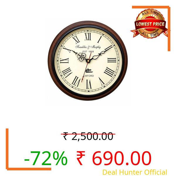 Wooden Analog Wall Clock Antique Unique Style Art Decorative Clock for Home & Office 12 Inch - (Oxford)