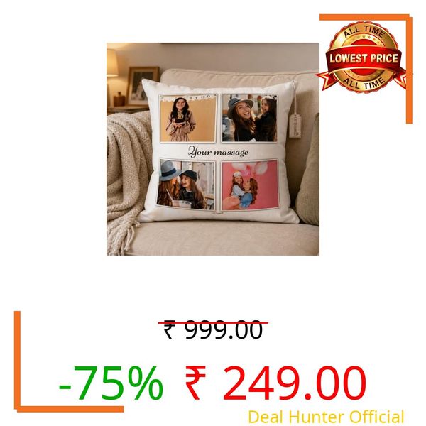 GiftsOnn Personalized 4 Photo Pillow | Custom Picture Cushion | Photo Printed Pillow for Birthday, Anniversary, Wedding & Special Occasions | Gift for Husband, Wife, Couple, Family & Friends.