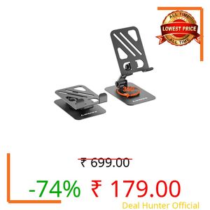 Ambrane 360° Rotation, Foldable Design Mobile Stand with Stable Metalic Round Base, Multiple Height & Angle adjustments Compatible with Smartphones, Tablets, Kindles & iPad (Twistand M360 Grey)