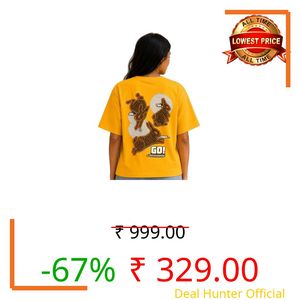 Amazon Brand - INKAST Kinsey Women's Graphic Print Cotton Blend Yellow Oversized T-Shirt (Ink_Women_OS_26_Yellow_L)