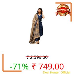 GoSriKi Women's Rayon Viscose Straight Printed Kurta with Pant & Dupatta (AHANKAR Blue-GS-FBA_4XL_Blue_XXXX-Large)