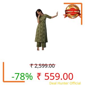 ANNI DESIGNER Women's Viscose Blend Printed A-Line Kurta with Palazzo for Women (RUPIKA Green_XL_Green_XL)