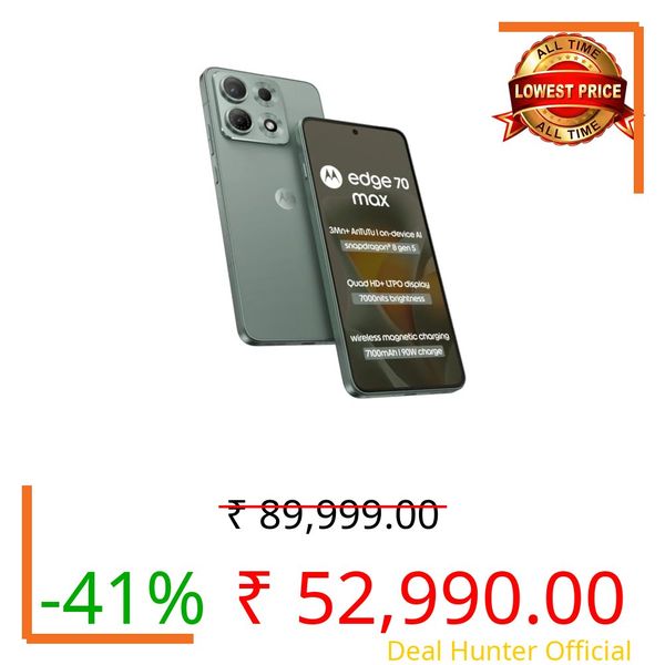 Motorola Edge 70 Max (Pantone Aqua Gray, 8GB RAM, 256GB Storage) | Snapdragon 8 Gen 5 Processor | 50MP + 8MP Dual Camera | 32MP Selfie Camera | 7100mAh Battery |