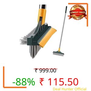 3-in-1 Bathroom Cleaning Brush with Wiper - Bathroom Cleaning Brush Long Handle 180° Rotate Toilet Brush Bathroom Tiles Cleaning, Wiper Floor Scrub for Kitchen Bathroom Cleaning
