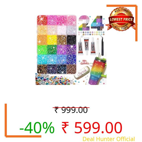 SELOME 24000Pcs Rhinestones Bedazzling Kit with 24 Colors 3mm AB Resin Flatback Gems, 3 x 10ml B7000 Jewelry Glue, Tweezers, Pickup Pen, Sorting Tray & Sharpener for Nail Art, Crafts, Clothes, Shoes & DIY Decoration