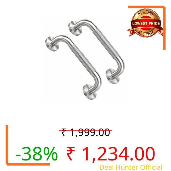 JIALTO 2 Pcs SUS 304 Stainless Steel Bathroom Grab Bar with Dotted Grip | Wall Mounted Safety Support Handle for Senior & Pregnant Women | Toilet & Shower Anti-Slip Support Safety Handle(12 Inches)