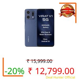 Lava Virat V1 5G Arya Blue (4GB RAM, 64GB Storage) | 13MP Camera | 6.75" 120Hz Display | Unisoc T8200 5G Processor | 6000mAh Battery | 10W Charging | IP64