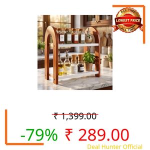 Decor Kitchen Kitchen Counter Organizer Rack, 2 Tier Wooden Spice Shelf for Masala, Seasoning Bottles & Kitchen Storage, Countertop Organizer Stand, Space Saving Design, 33 x 16 x 25 cm