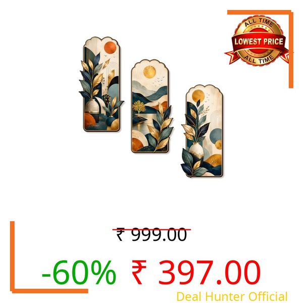 Regalo Casila Luxury Modern Abstract Floral Vase Landscape MDF Wall Decor 3 Pcs Set Elegant Botanical Wall Hanging Decorative Wall Art for Living Room Bedroom Hall Office Home Decoration