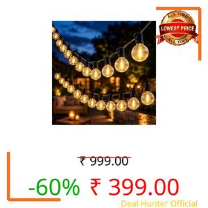 One94Store Ribbed Globe Warm White LED String Lights 5M | 12 Waterproof Decorative Hanging Bulbs | Outdoor & Indoor String Lights for Balcony, Garden, Patio, Backyard, Wedding & Home Decor