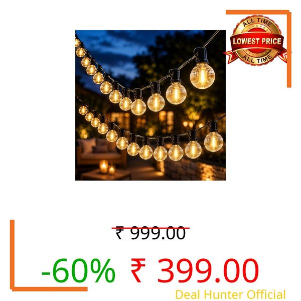 One94Store Ribbed Globe Warm White LED String Lights 5M | 12 Waterproof Decorative Hanging Bulbs | Outdoor & Indoor String Lights for Balcony, Garden, Patio, Backyard, Wedding & Home Decor