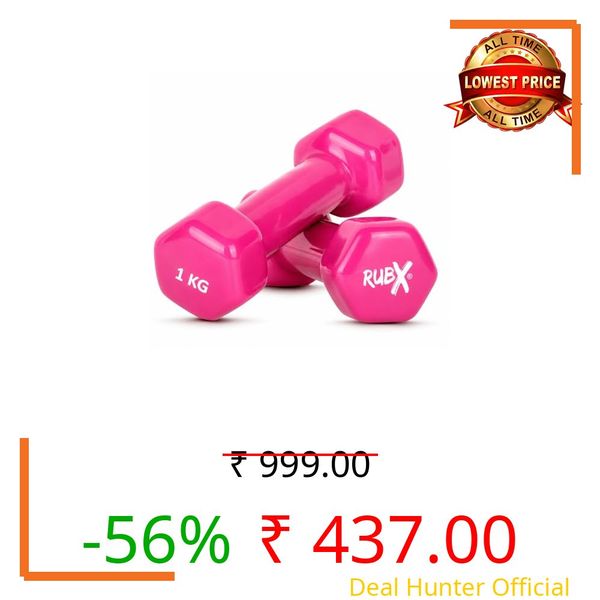 RUBX Premium Unisex (Set for Men & Women) Vinyl Dumbbells Set of 2 |Ideal Home & Gym Workout | Fitness Gym Equipment for Strength Training, Bodybuilding, & Aerobics (1+1=2kg (PINK), 1 KGS Each)