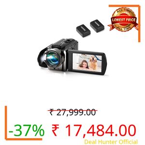 Video Camera Retro Style, Vintage Camcorder 1080P 24MP with 2 Batteries