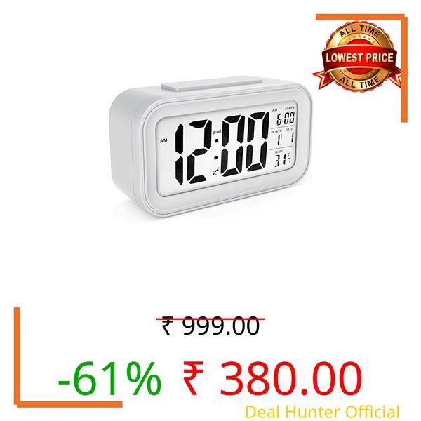 LEBENLANG Digital Alarm Clock for Heavy Sleepers, LED Mirror Table Clock for Study Table, Students, Office, Corporate | Alarm Clock for Bedroom with Loud Sound (1, White, Medium)