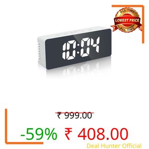 LEBENLANG Digital Alarm Clock for Heavy Sleepers, LED Mirror Table Clock for Study Table, Students, Office, Corporate | Alarm Clock for Bedroom with Loud Sound (1, Mirror, Medium)