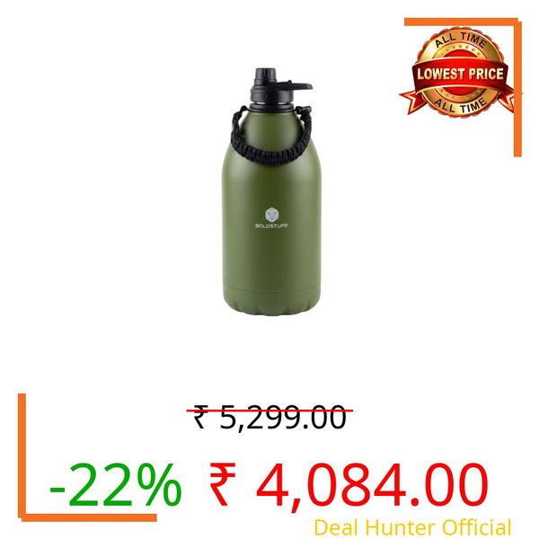 Insulated Water Bottle 4000ml, Hot Water Bottle, Thermosteel Water Bottles for Travel, Home, Office, School, Gym, Adults, ISI Certified Water Bottle 12+ Hr Hot and 18+ Hr Cold, Green