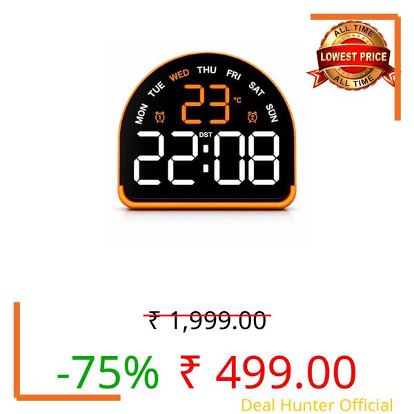 AERYS Digital Alarm Clock Table Clock with LED Display, Temperature Compact Desk Clock for Students,Home, Office, Bedroom, Living Room,Home Decor, Corporate Use (Half Moon)