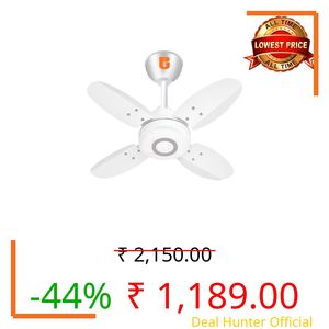 UltinoPro Small Ceiling Fan 4 Blade Indoor Fan High-Speed 2-Year Warranty Small Fan for Kitchen, Balcony & Small Room (24 Inch) (White)